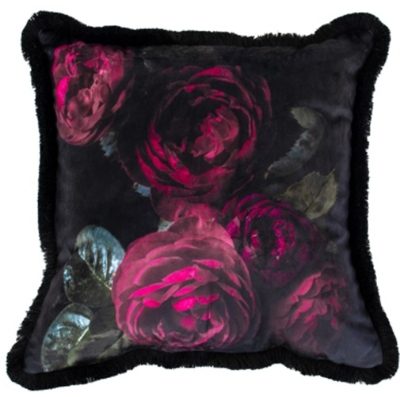 PRINTED PINK FLORAL ON BLACK WITH FRINGES 45 X 45