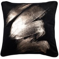 VELV CUSHION WITH BRUSH STOKE FOIL BLK 45 X 45