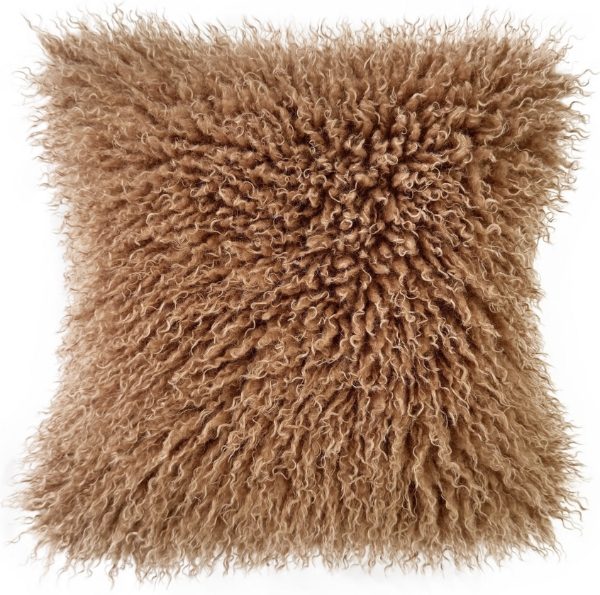 TEXTURED FAUX MONGOLIAN FUR CUSHION TERACOTTA  45 X 45