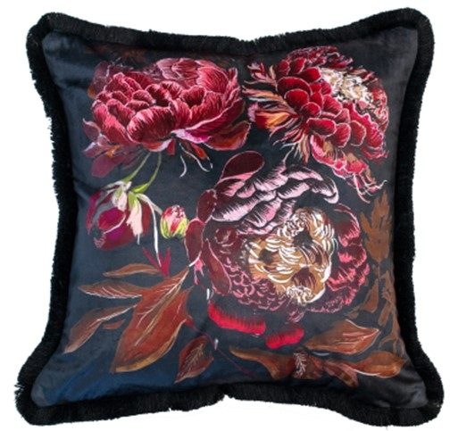 RED FLORAL PRINT WITH FRINGES 45 X 45