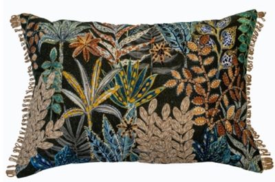 PRINTED JUNGLE CUSHION ON COTTON WITH EMBELLISHMENT AND HESS
