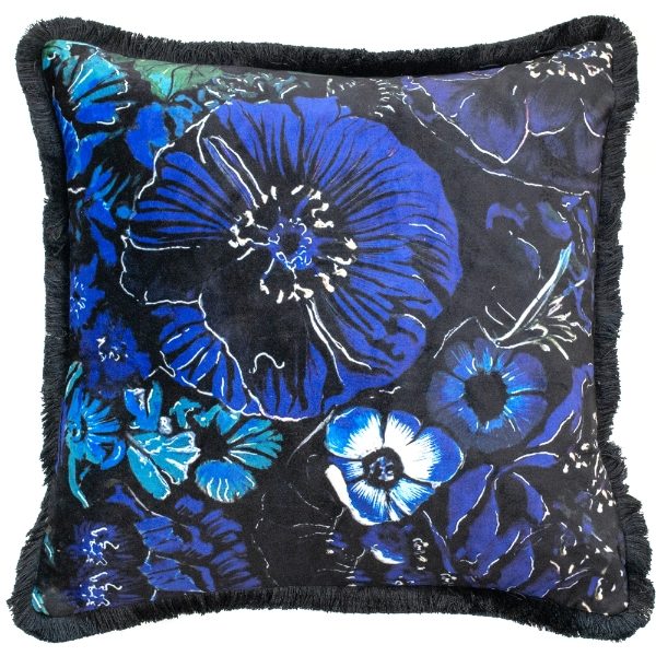 BLUE FLORAL PRINT WITH FRINGES 45 X 45