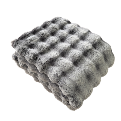 SCULPTED TIPPED THROW IN FAUX FUR SILVER 150 X 200