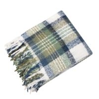 FAUX MOHAIR THROW GREEN/BLUE PLAID 130 X 180