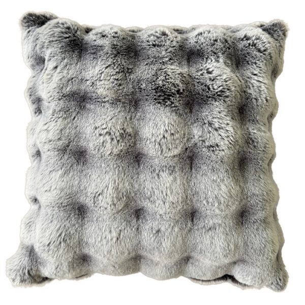 SCULPTED TIPPED CUSHION IN FAUX FUR SILVER  50 X 50