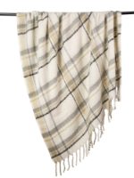 FAUX MOHAIR THROW GREY/SAGE PLAID 130 X 180