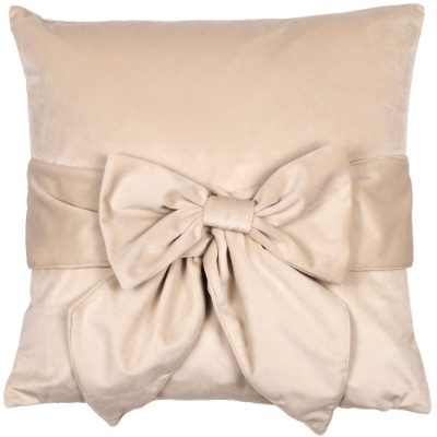 VELV CUSHION WITH BOW CREAM 45 X 45