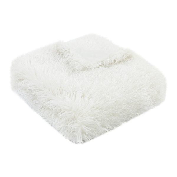 TEXTURED FAUX MONGOLIAN THROW WHITE  130 X 170