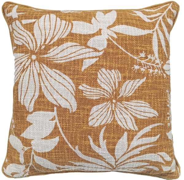FLORAL PRINT ON LOOSE WEAVE MUSTARD  45 X 45