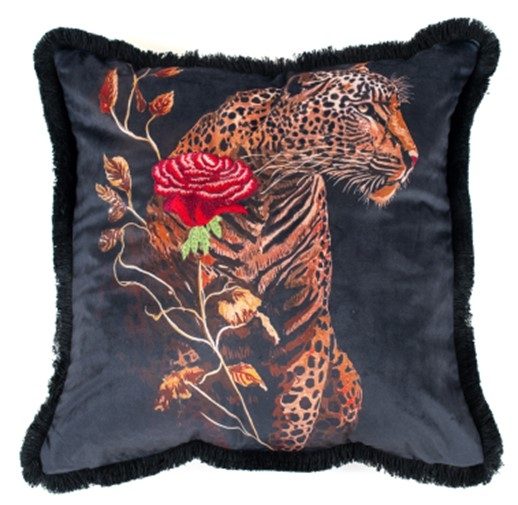 TIGER PRINT WITH EMBROIDERED ROSE 45 X 45