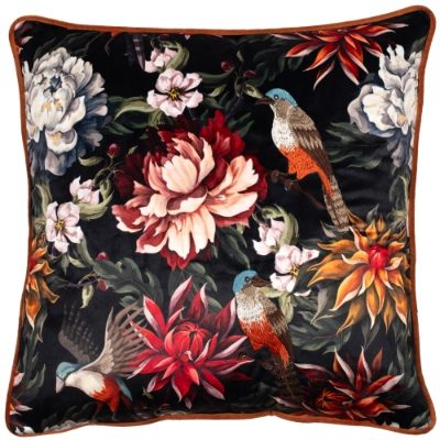 Printed  Hummingbirdcushion on velvet with embroidary and piped 45 x 45