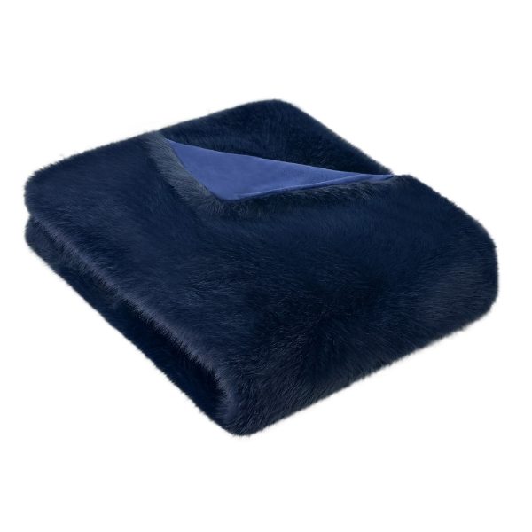 LONG HAIR FAUX  FUR THROW NAVY 130 X 170