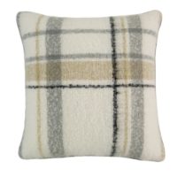 FAUX MOHAIR CUSHION GREY/SAGE PLAID 45 X 45