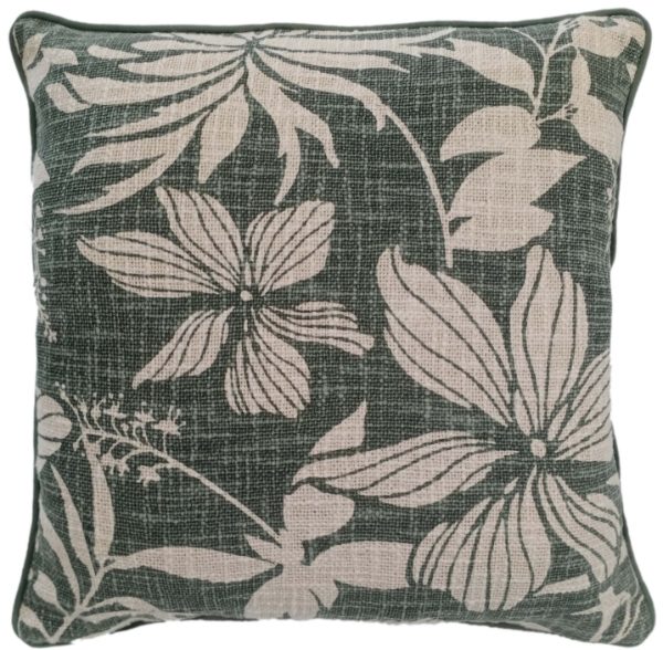 FLORAL PRINT ON LOOSE WEAVE GREEN  45 X 45