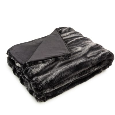 CHARCOAL STRIPE FAUX FUR THROW 150 X 200