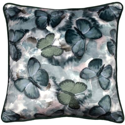 Printed Butterfly cushion on velvet with emb and piped 45 x 45