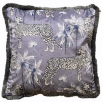 CHEETAH PRINT ON GREY  WITH FRINGES 45 X 45