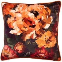 Floral print on velvet with piping 45 x 45