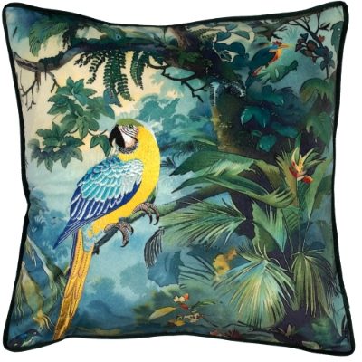 Embroidered Parrot on velvet 45 x 45