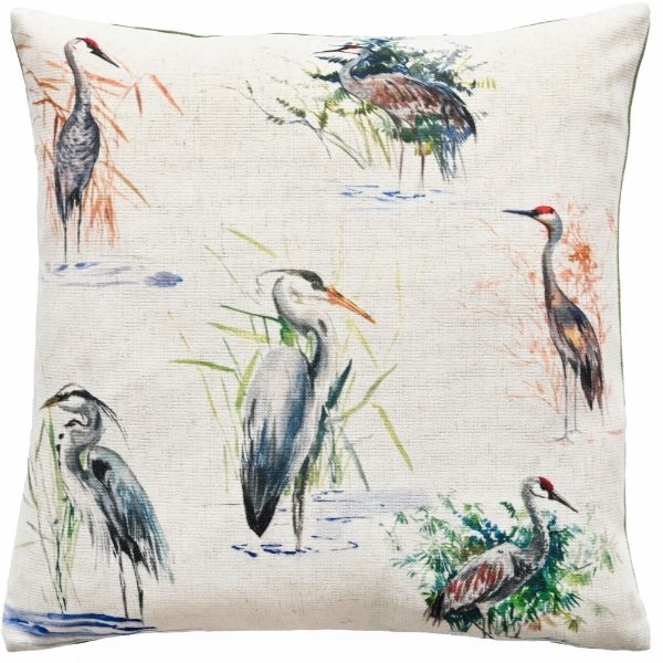 PRINTED HERONS ON FAUX LINEN 45 X 45